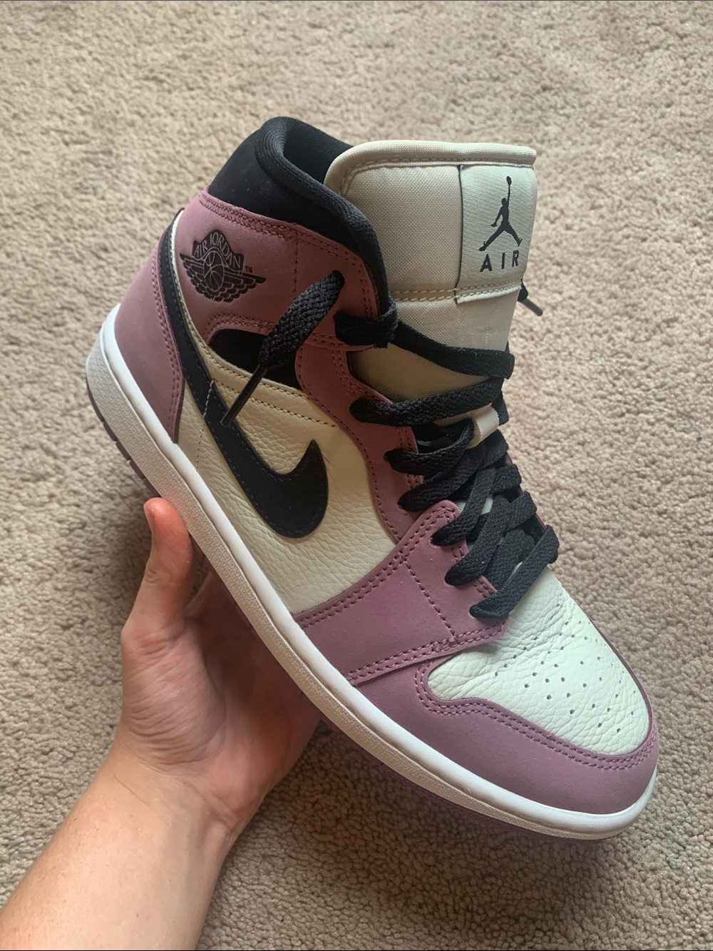 Jordan Women's High-Top Sneakers in Cream, Burgundy & Black